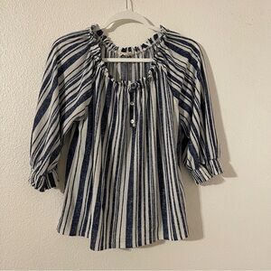 Tea, Please Women’s Blue and White Striped Blouse Size Medium